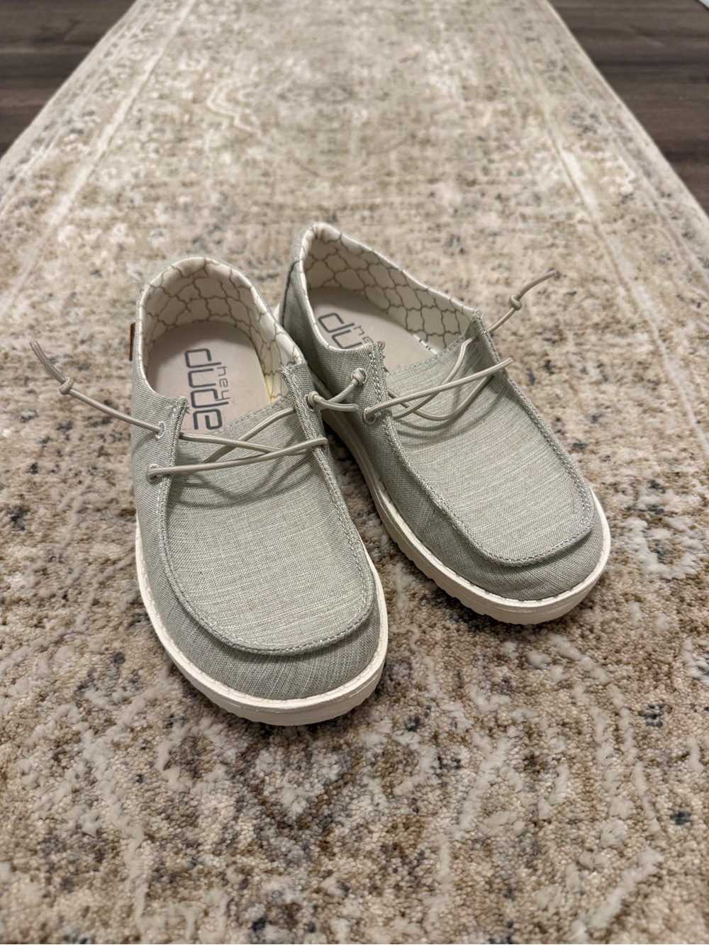 Hey Dude Wendy Linen Slip-On Kid’s Shoes - Light Olive